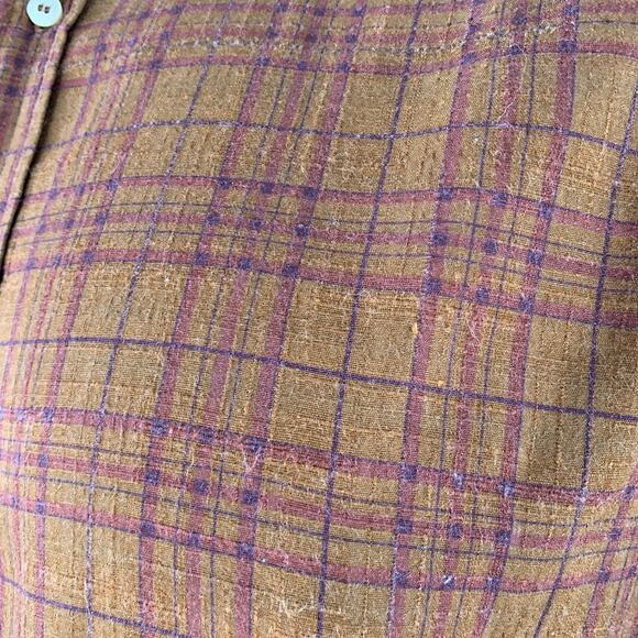 BEVILACQUA Size XL Brown Purple Checkered Cotton Blend Long Sleeve Shirt - Picture 4 of 7